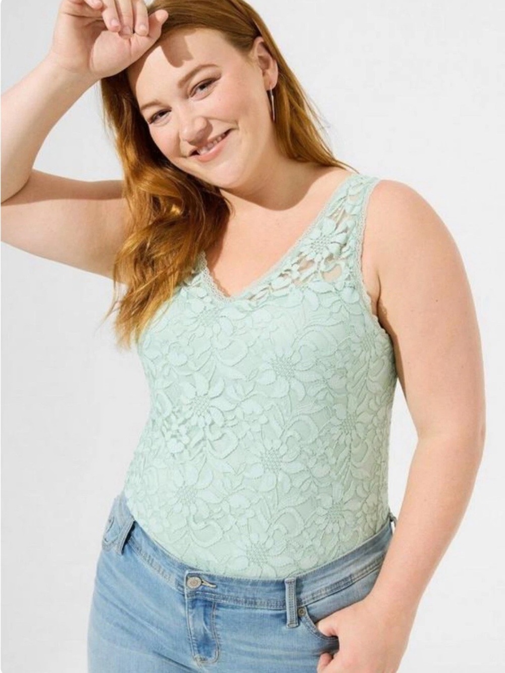 Torrid Stretch Lace V-Neck Tank Size 4X Floral Mint Green NEW